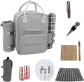 Truvelli Picnic Backpack for 2 with Blanket – 12-in-1 Insulated Picnic Basket Backpack Set with‬ Wine Holder, Cutlery & Cheese Board – Luxury Picnic Back Pack for Couples, Outdoor‬ Adventures, Gray