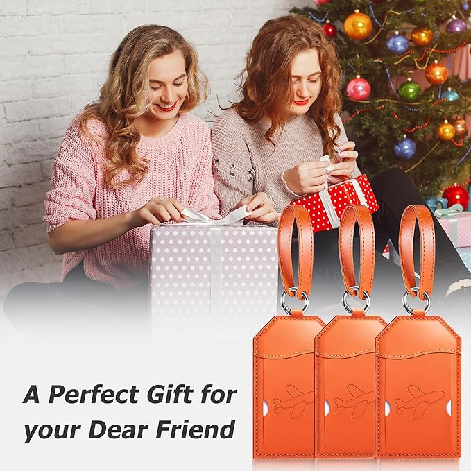 Mayski Luggage Tags for Suitcases 3 Pack Suitcase Bag Tags, TSA Approved, Metal Buckle, Bag Tags with Name ID Card Travel Essentials, Orange Airplane