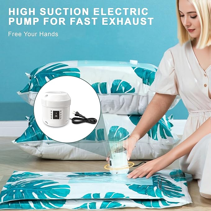 18 Pack Vacuum Storage Bags for Travel Clothing with High Pressure Electric Pump, 3 Sizes Large/Medium/Small Space Saver Bag Vacuum Sealed for Luggage Blankets, Vacuum Seal Bag for Bedding Comforters