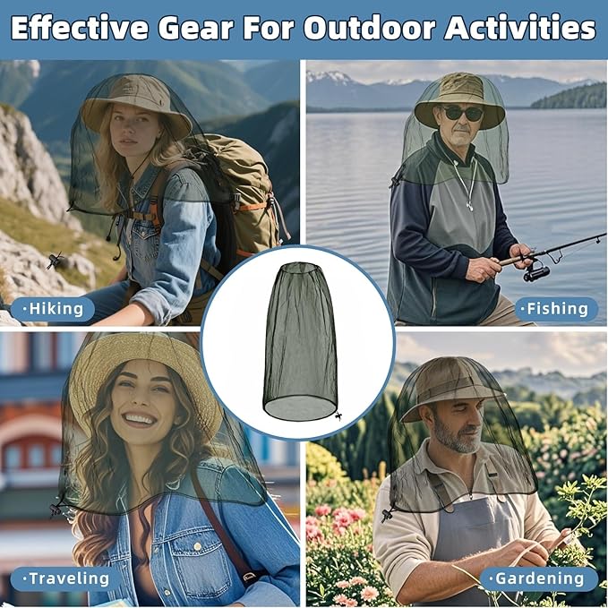 Oversized Mosquito Net 42 x 25 Inches Ultra Large Mosquito Head Net Face Neck Fly Mesh Netting Fits All Hats for Outdoor Camping Hiking Fishing Gardening Safari(Army Green)