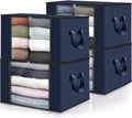 Fab totes 4 Pack Clothes Storage, Foldable Thick Fabric Blanket Storage Bags, Containers for Organizing Bedroom, Closet, Clothing, Comforter,Closet Organization with Handle,Blue