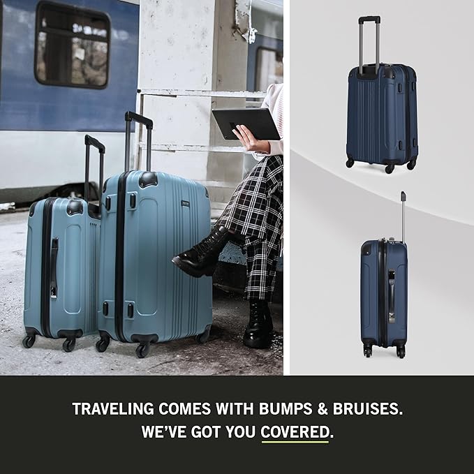 Kenneth Cole REACTION Out of Bounds Lightweight Hardshell 4-Wheel Spinner Luggage, Naval, 24-Inch Checked