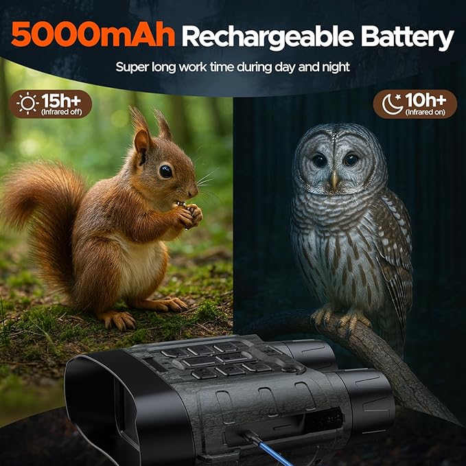 Night Vision Goggles, 4K 112MP Night Vision Binoculars for Adults, 12X Zoom & 5000mAh Battery, 64GB Card Included, Infrared Vision, 1500ft Range, Perfect for Outdoor, Camping & Security
