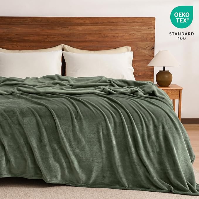 PHF Ultra Soft Fleece Blanket Twin Size, No Shed No Pilling Luxury Plush Cozy 300GSM Lightweight Twin XL Blanket for Bed, Couch, Chair, Sofa Suitable for All Season, 76" x 90", Olive Green
