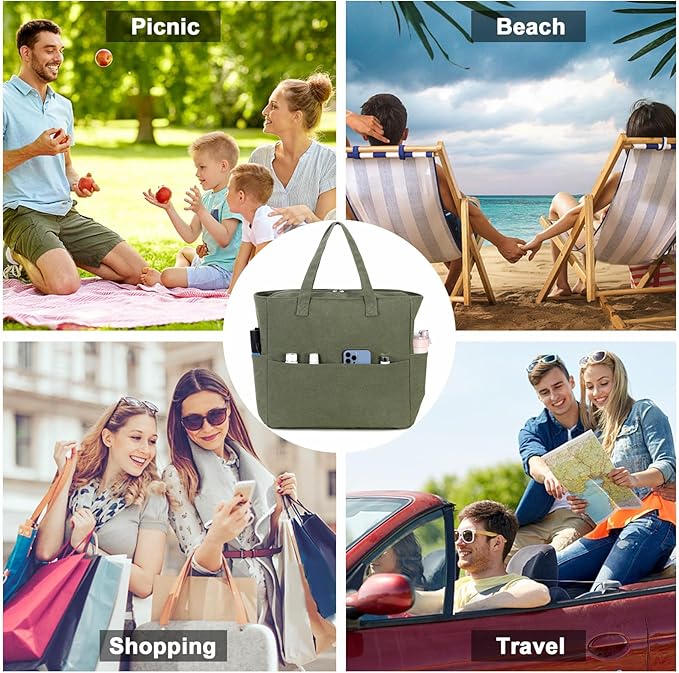 LEDAOU Large Beach Tote Bag Women Waterproof Sandproof Zipper Beach Tote Bag for Pool Gym Grocery Travel with Wet Pocket