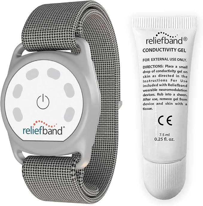 Reliefband New Sport Anti-Nausea Wristband | Waterproof | Nausea & Vomiting Relief for Motion Sickness, & Morning Sickness | Drug & Side Effect Free, Long Lasting, Fast-Acting (Grey, 1 Extra Gel Tube)