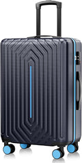 28 inch Luggage Hardside and Lightweight Suitcase with Spinner Wheels TSA Lock for Travel Business,Blue With Dark Blue