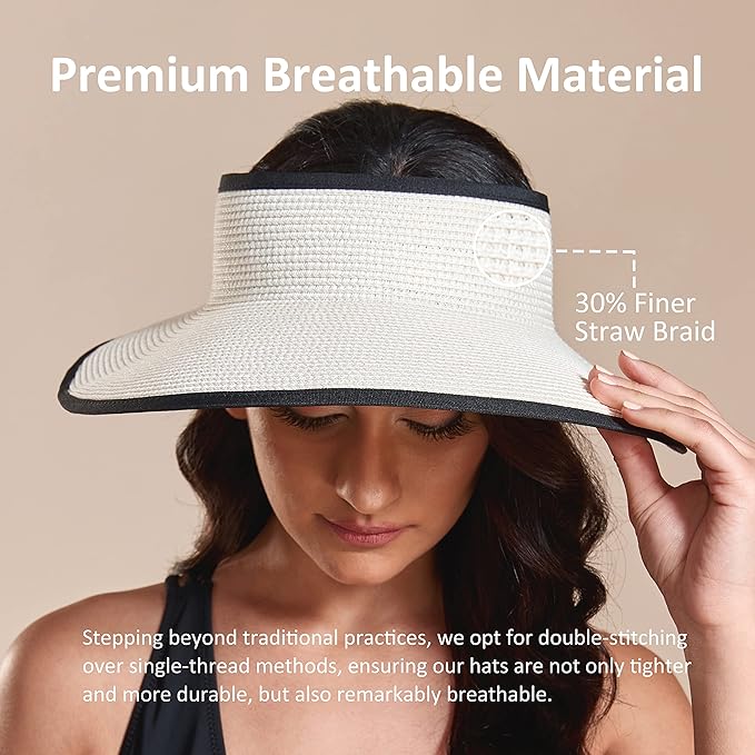 Joywant Womens Sun Visor Hats, Packable Wide Brim Ponytail Beach Hat Straw Visor Summer Beach Vacation Essentials for Womens
