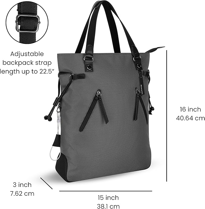 Sherpani Tempest, Anti Theft Convertible Backpack Tote, 14L Travel Backpack, Travel Gifts for Women, Handbags, RFID Protection, Metal Hardware, Fits 15” Laptop (No Sleeve) (Granite)