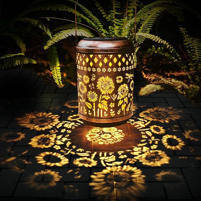 Solar Outdoor Lanterns, Sunflower GardenDecor LED Light Hanging Waterproof SolarMetal Lantern Gifts for Women Mom GrandmaOutdoor Decoration for Patio Pathway Yard