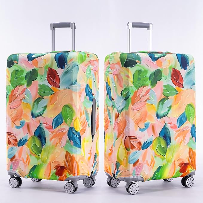Travelkin Luggage Covers For Suitcase Tsa Approved,Suitcase Cover Protector Fit 18-32 Inch Luggage (Coloured Leaves, L)