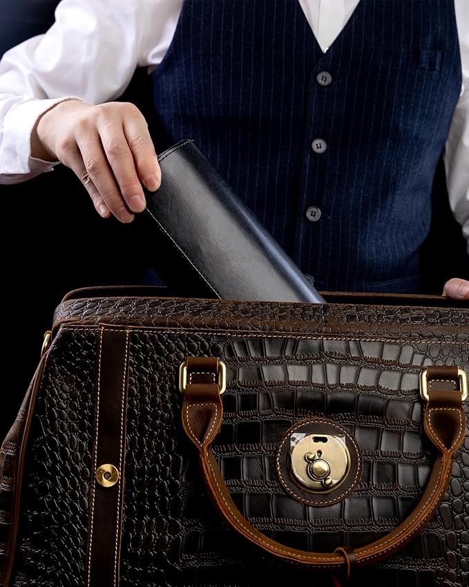 MR.OKAY 3 Watch Travel Case- Classic Leather Watch Case With Perfect Texture.Portable Watch Roll Or Organizer For Storage And Display. Luxury Gifts For Men, All Handmade by Artisans.