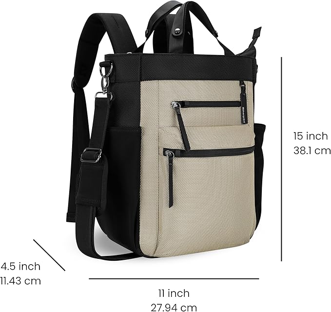 Sherpani Soleil, Anti Theft Convertible Backpack, 3 in 1 Tote Bag, Cross Body Purse, 18L Travel Backpack, Travel Gifts for Women, RFID Protection, Metal Hardware Fits 13” Laptop (Straw)