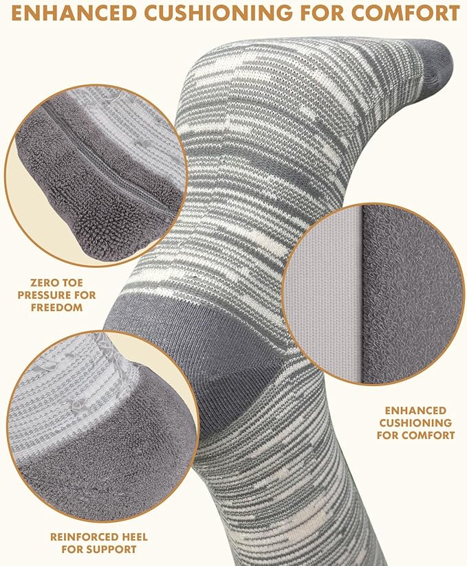 Thick Soft Cotton Compression Socks for Women Men 15-20mmHg Knee High Breathable Cotton Socks for All Day Comfort