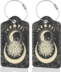 2Pack Luggage Tags for Suitcases, Cute Unique Pu Leather Cruise Luggage Tag with Privacy Cover ID Label Address Card and Metal Ring Suitable for Women Men Kids Travel Bag Sun and Moon Face
