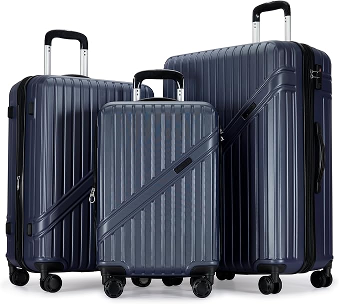 GinzaTravel Luggage Sets 3-Piece Expandable Suitcases with Wheels PC+ABS Durable Hardside Luggage sets TSA lock (Ocean blue, 3-Piece Set(20"/25"/29"))