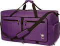 Bago Large Foldable Duffel Bags for Traveling Women & Men - 120L Packable Duffle Bag for Travel with Shoe Compartment - Water Repellant, Heavy Duty, Lightweight Folding & Collapsible (SnowDepPurple)