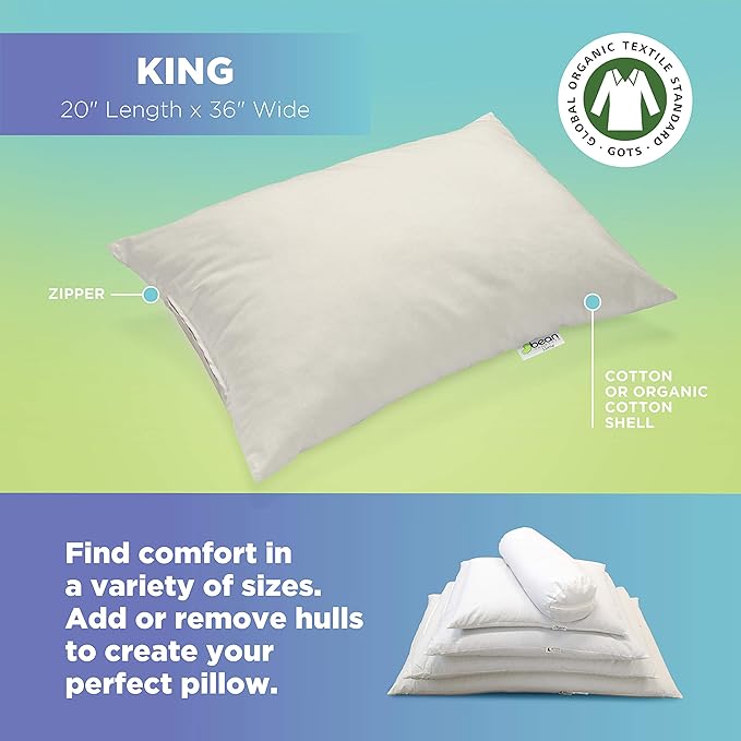 Bean Products 20" x 36" King Bed Pillow for Sleeping – Organic Millet Fill with Organic Cotton Fabric, Soft Head Pillow – Eco-Friendly, Breathable, and Durable Sleep Aid, Made in The USA