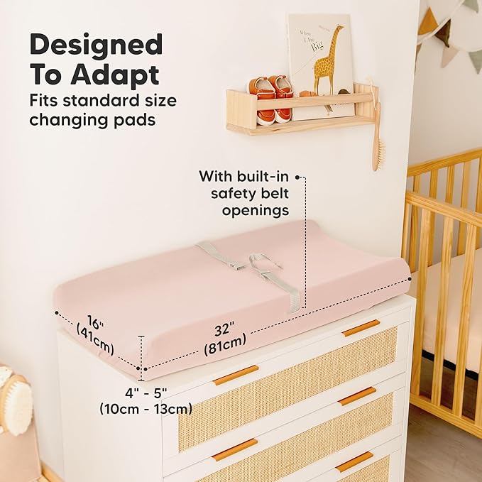 2-Pack Baby Changing Pad Covers for Girl, Boy, Neutral - Soft Viscose Derived from Bamboo Changing Table Pad Cover Sheets, Baby Nursery Diaper Changing Pad Cover, Contour Changing Pad Liner (Cameo)