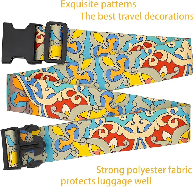 Totem Flowers Luggage Straps for Suitcases, Adjustable Luggage Travel Belt to Keep Luggage Security While Travel, Strong Polyester Fabric, Easy-to-Recognize Cute Pattern Travel Essentials, 2 Pack