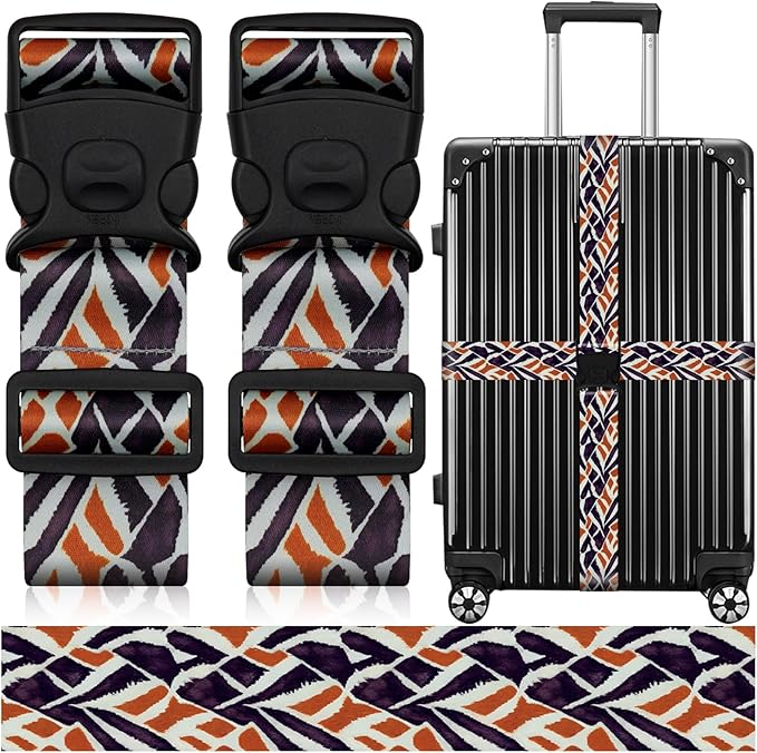 2 Pack Luggage Straps for Suitcases, Adjustable Travel Belt with Double Lock and Quick Release Buckle, Heavy Duty Nylon Bag Packing Strap, Bright Identifiers Business Travel Accessories-Roads