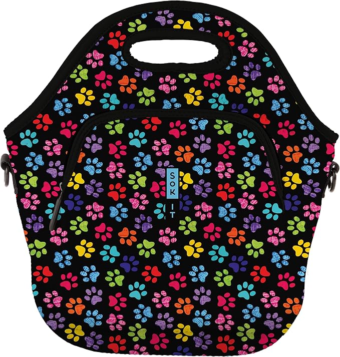 Sok It LunchTote Zippered Bag Insulated Neoprene Caddy (Pawsitive Vibes, X-Large 6.5 Quart Lunch Tote)