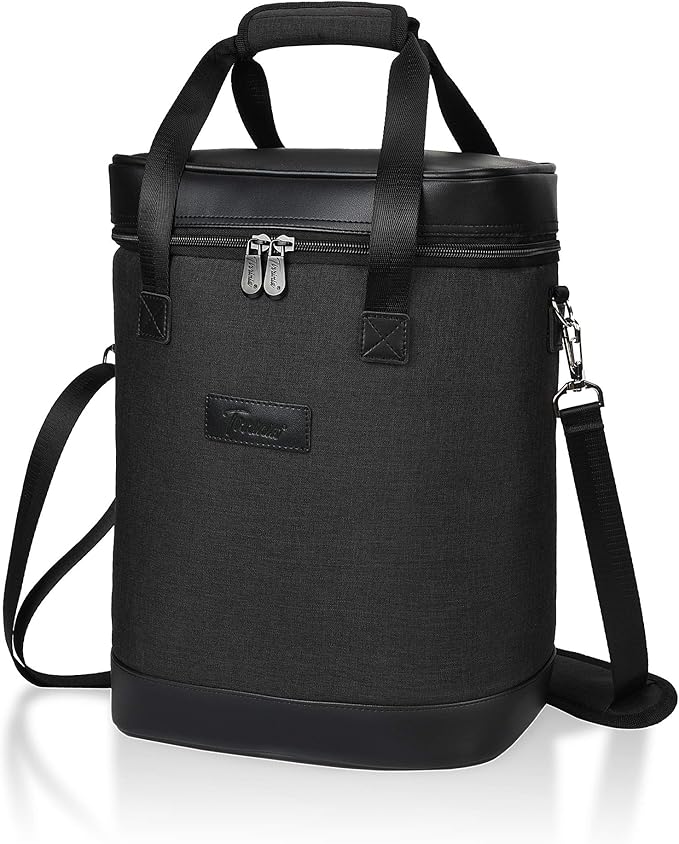 Tirrinia 6 Bottle Wine Cooler Bag - Insulated Padded Portable Versatile Wine Gift Carrier Tote Bag for Travel, BYOB Restaurant, Wine Tasting, Party, Pecfect Gift for Wine Lover, Black