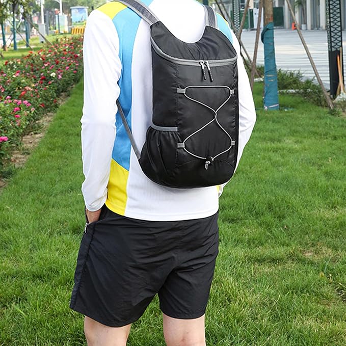 16L Hiking Daypack Lightweight Foldable Travel Backpack Water Repellent Camping Outdoor Packable Easy Carry-on Bag (Black)