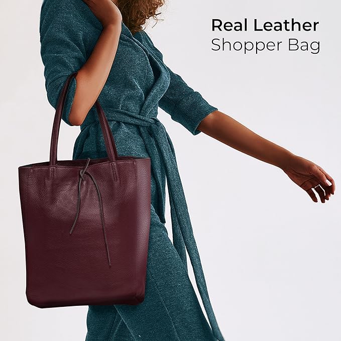 Italian Calf Leather Tote for Women with Zipper, Inner Pocket & Flat Base | Soft Unlined Shopper for Work & Travel