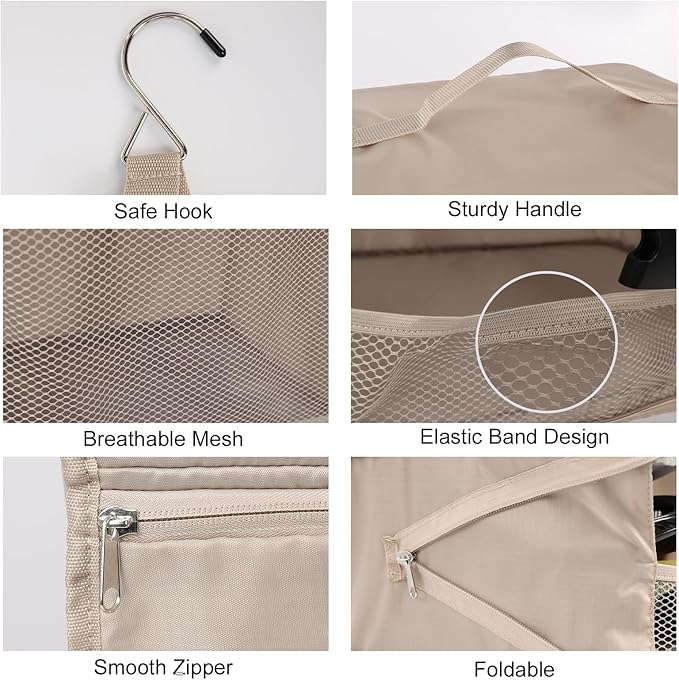 TABITORA Travel Portable Hanging Shelves Closet Organizer Packing Luggage Organizer and Storage with Multifunctional and Foldable Invisible Compartment,Lightweight, for Suitcase, RV,Closet…Beige,XL