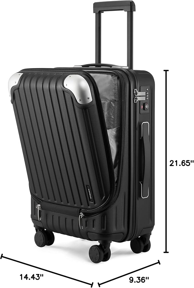 LEVEL8 Grace Carry on Luggage, 20 Inch Hard Shell Suitcases with Spinner Wheels, Abs+Pc Hard Case Luggages with Tsa Lock, Black