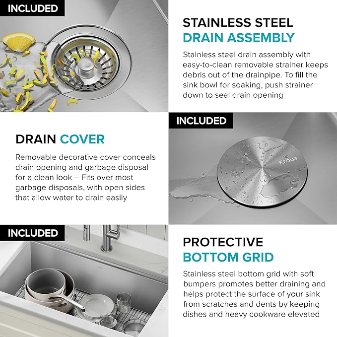 KRAUS Kore 27-Inch Undermount Workstation 16 Gauge Single Bowl Stainless Steel Kitchen Sink with Accessories, KWU110-27
