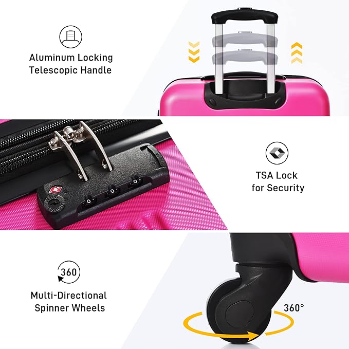 Merax Luggage sets of 3 Piece 20 24 IN Carry on Luggage Hard Case Pink Luggage Expandable Checked Luggage Suitcase Set with Wheels