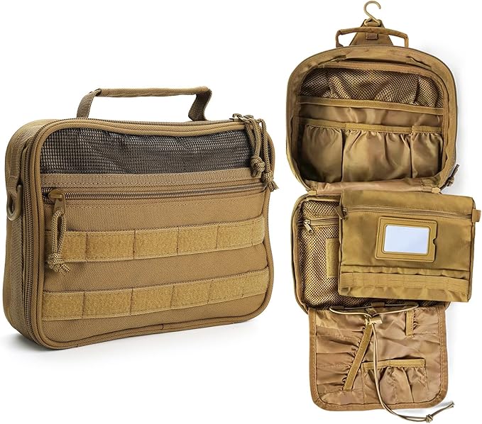 SUNRISING Toiletry Bag for Men Hanging Travel Toiletries Organizer Dopp Kit Toiletry Bags Shaving Hygiene Bag, Durable Bathroom Essentials Men's Toiletry Bag for Short Trips & Camping - Khaki