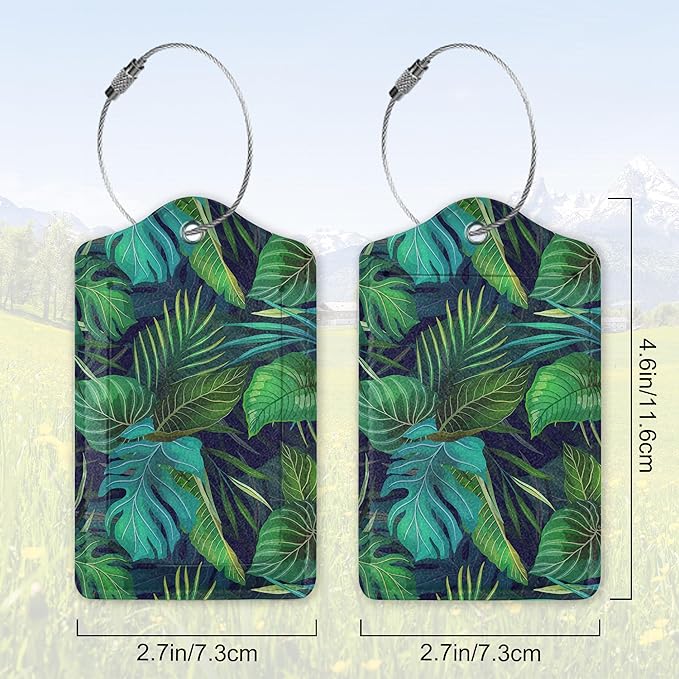 Summer Luggage Tag for Suitcase,Green Palm Leaves Tropical Plants Unique Travel Tags with Privacy Cover ID Label & Stainless Steel Loop for Men Women