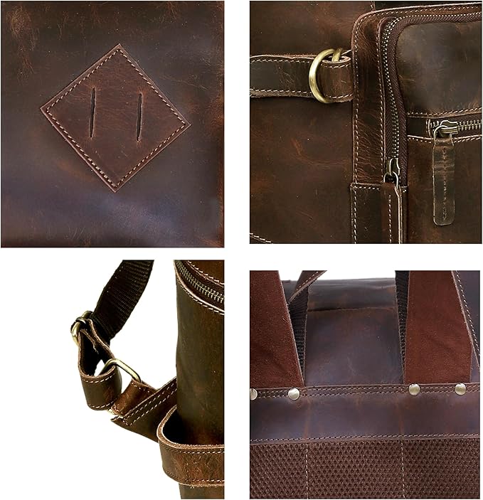 HLC Leather Brown Backpack For Men 17 Inch Genuine Laptop Backpack For Women Men Genuine Leather Backpack Vintage Large Capacity Business Retro Daypack