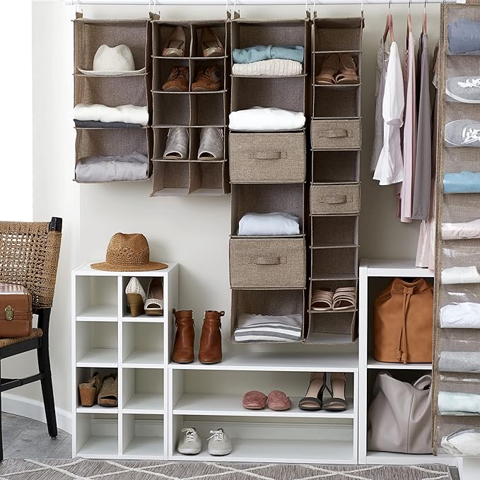 Household Essentials 10 Pocket Hanging Shoe Closet Organizer with Hooks