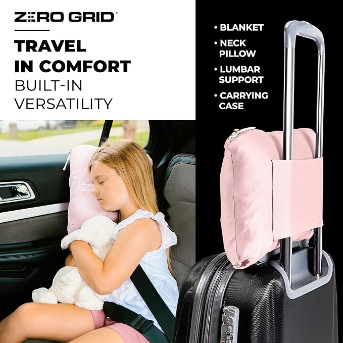 Lightweight Travel Blanket - Premium & Compact Airplane Wearable Blanket with Neck Snaps, Cozy Foot Pockets, Zipper Pouch - Converts into Soft Pillow - Designed for Ultimate Comfort - Rose