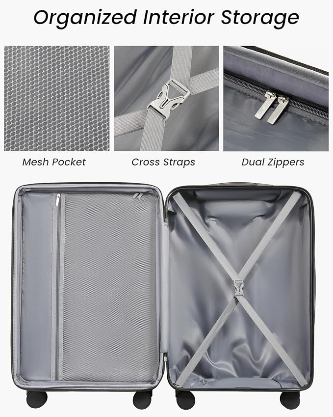 24 Inch Luggage with Spinner Wheels, Expandable Hardside Medium Checked Suitcase, Blue