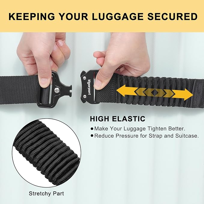 Vigorport Luggage Straps for Suitcases TSA Approved Suitcase Belt, Stretchable Travel Strap for Luggage, Heavy Duty Metal Buckle Luggage Belt Strap 72" Long (4PK)