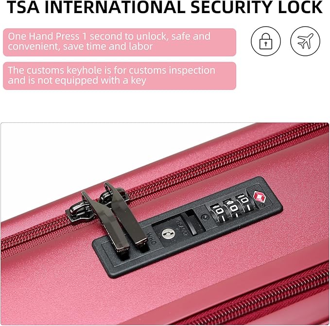 Carry On Luggage, 20 Inch Top Opening Aluminum Frame Lightweight Airline Approved ABS+PC Hard Shell Suitcases with Silent Wheels, TSA Lock, Front Pocket & Wet-dry Separated Six-piece Set