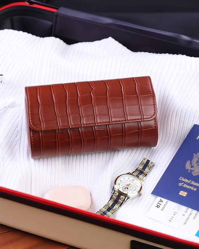 MR.OKAY 2 Watch Travel Case- Classic Leather Watch Case With Superb Texture.(Portable Watch Roll Or Organizer For Storage And Display).Festival Gift For Men ndcrafted By Artisans.