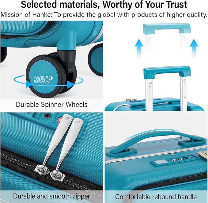 Hanke 28 Inch Luggage with Cup Holder and Charge,Top Opening Hard Shell Suitcases with Wheels and Dividers,Aluminum Frame Trunk Luggage Extra Large Suitcase with Lock for Travel,Caribbean Blue