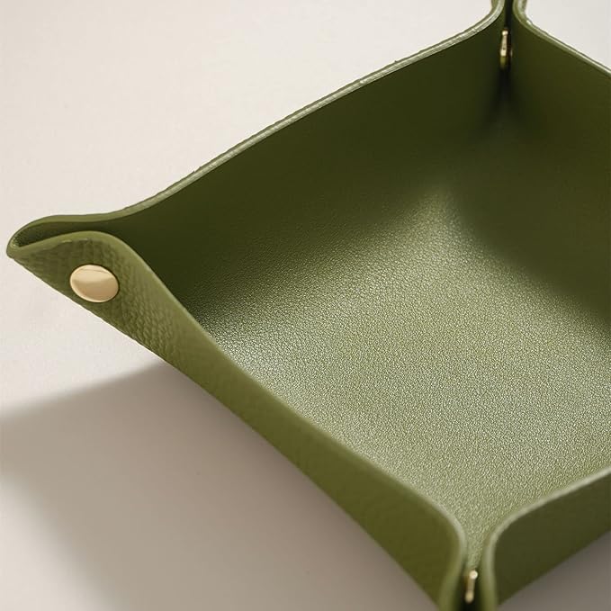 OLETHA Small Foldable Valet Tray - Aesthetic Desk Organizer for Home, Office & Travel - Portable Catch All Bowl for Keys, Jewelry & Essentials - Green
