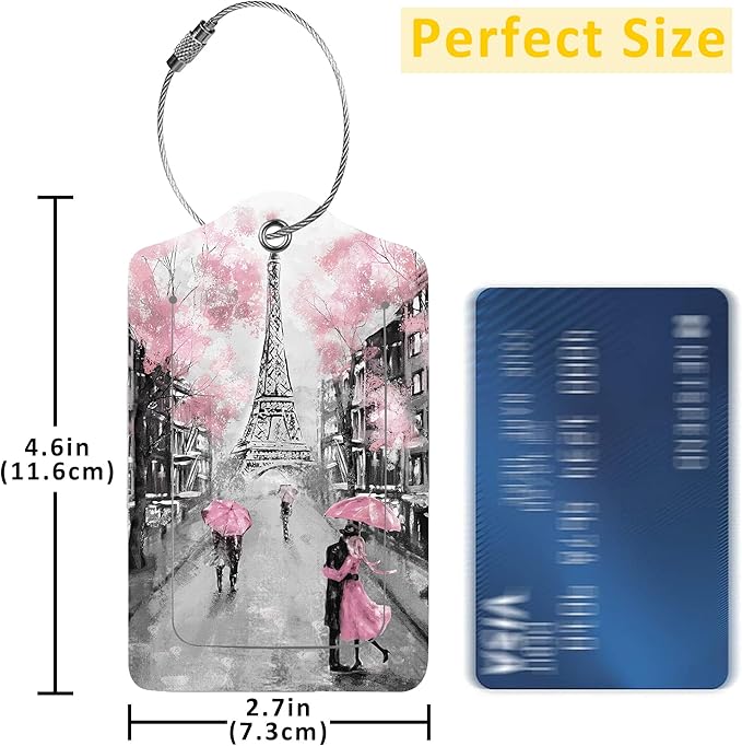 Luggage Tags for Suitcase,2 Pack Paris and Eiffel Tower Luggage Tag with Privacy Flap,Name ID Label and Metal Loop for Women Men Girls Baggage Bag Backpack Instrument