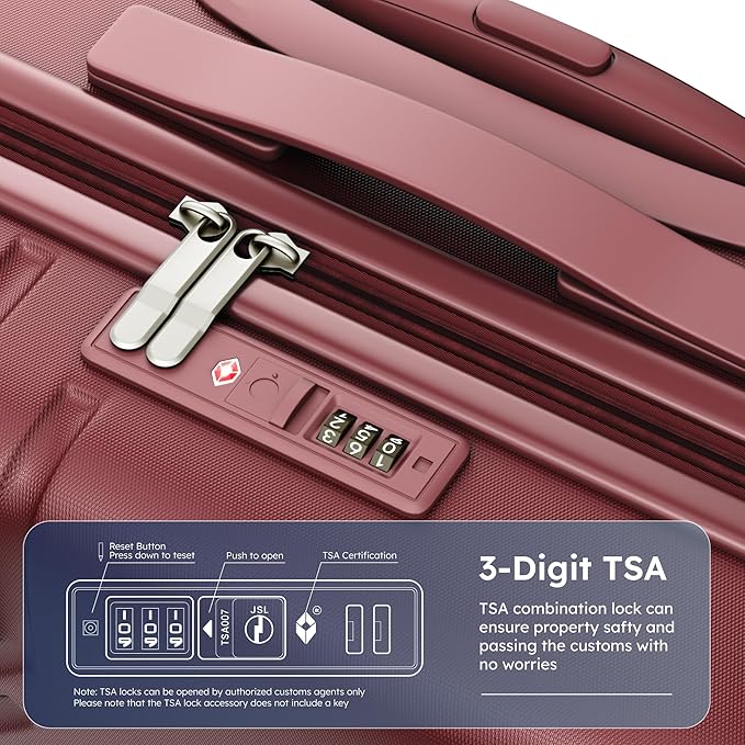 ALPHA CAMP 20-inch Carry On Luggage Airline Approved - PC+ABS Lightweight Suitcase with Built-in TSA Lock，Hard-shell Durable Rolling Luggage with USB Port