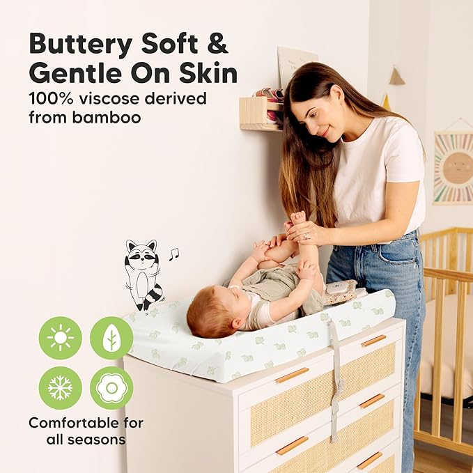 2-Pack Baby Changing Pad Covers for Girl, Boy, Neutral - Soft Viscose Derived from Bamboo Changing Table Pad Cover Sheets, Baby Nursery Diaper Changing Pad Cover, Contour Changing Pad Liner (Elly)
