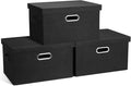 Medium 15" 21 Quart Collapsible Stackable Storage Bins with Lids, 3 Packs Black Foldable Fabric Closet Boxes Heavy-duty Lidded Linen Cube Basket Container Organizer and Storage for Bedroom