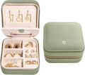S.Leaf Travel Jewelry Organizer Travel Jewelry Boxes for Women Small Jewelry Travel Case Box Portable Travel Jewelry Case Travel Case Mini Jewelry (04_Lychee_Sage_Green)