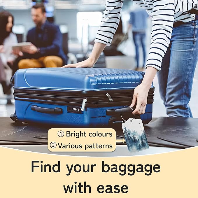 3 PCS Misty Forest Landscape Luggage Tags,Suitcase Tags Privacy Cover ID Label with Stainless Steel Loop and Address Card for Travel Bag Suitcase